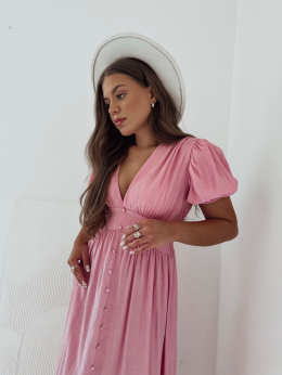 Sukienka Marry midi z guzikami I Cukierkowy Róż