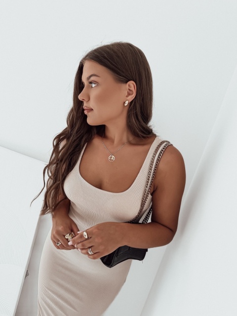 Sukienka prążkowana na ramiączkach Lola I Beżowa