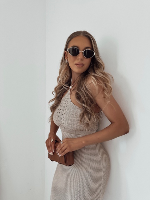 Sukienka z wiązaniem na szyji Pearl l Ciemny Beż Sukienka z wiązaniem na szyji Pearl l Ciemny Beż