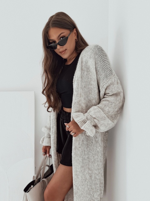 Sweter I Kardigan długi z wełną I Szary