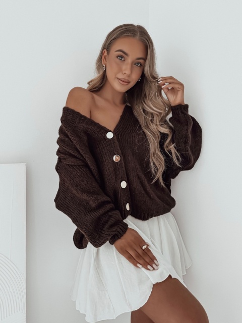 Sweter / Kardigan Molly ze złotym guzikiem l Czekoladowy