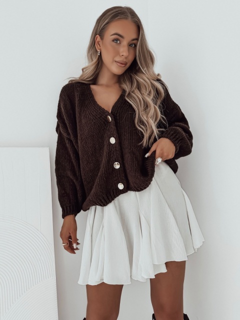 Sweter / Kardigan Molly ze złotym guzikiem l Czekoladowy