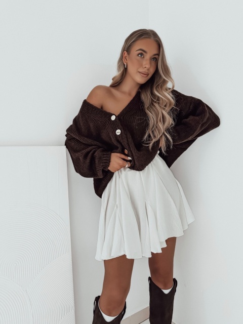 Sweter / Kardigan Molly ze złotym guzikiem l Czekoladowy