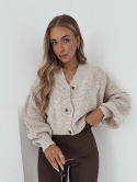 Sweter / Kardigan z wełną i guzikami warkoczowy splot Bari I Jasny Beż