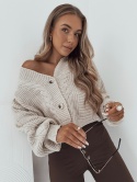 Sweter / Kardigan z wełną i guzikami warkoczowy splot Bari I Jasny Beż