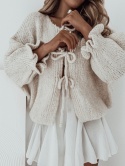 Sweter wełniany z wiązaniami Lovely l Jasny Beż